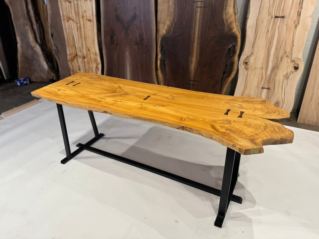 Siberian Elm Embellished with Macassar Ebony on Steel Base