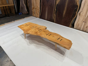 Figured Maple Embellished with Macassar Ebony on Hand Turned Tri-Leg Ash Base