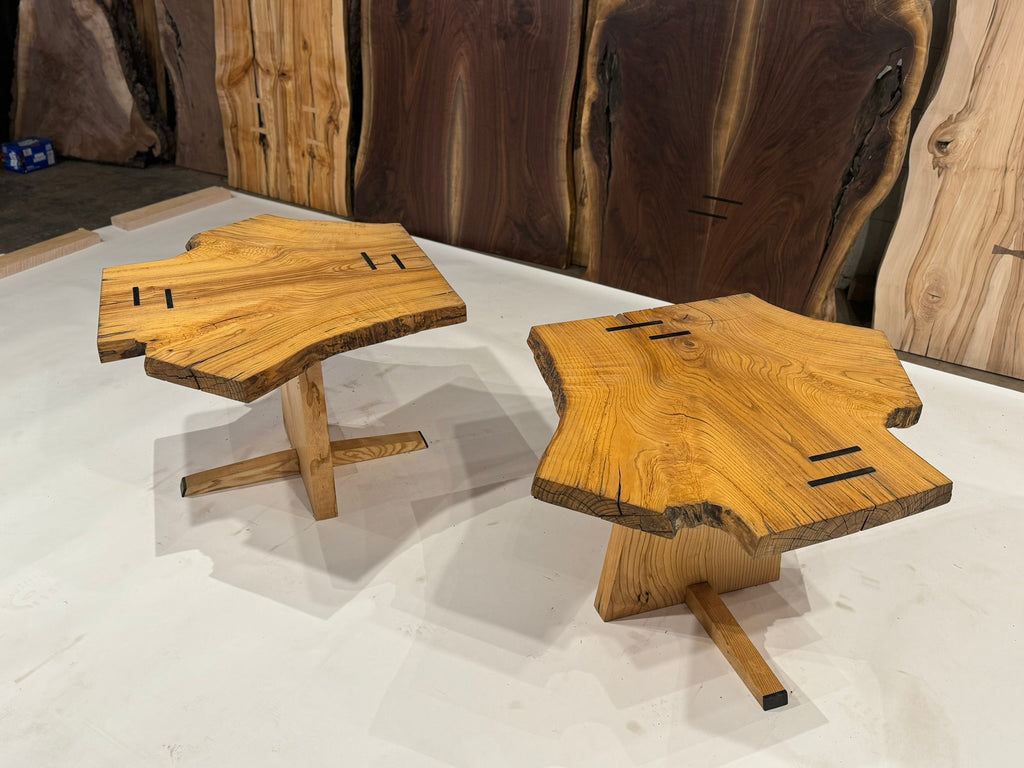 Ash Side Table Embellished with Macassar Ebony on Ash Base (Pair)