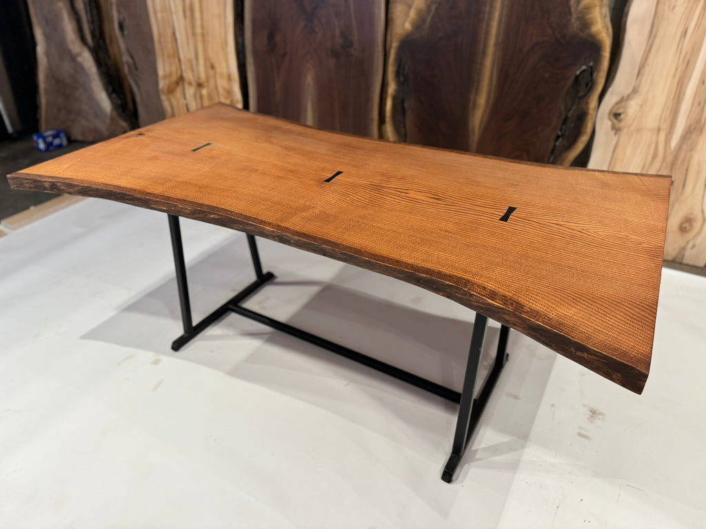 Red Oak Embellished with Macassar Ebony on Steel Base